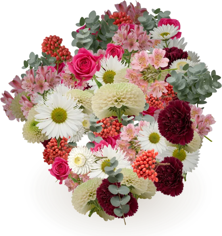 Digital bouquet for leaving after eleven years: rose, alstroemeria, daisy chrysanthemum, decorative chrysanthemum